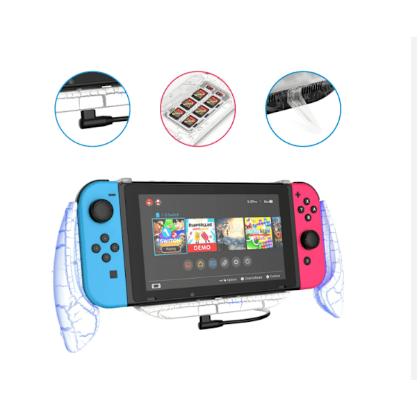 Nintendo Switch -kantolaukkusetti, jossa pitojalusta ja pelimodulikotelo