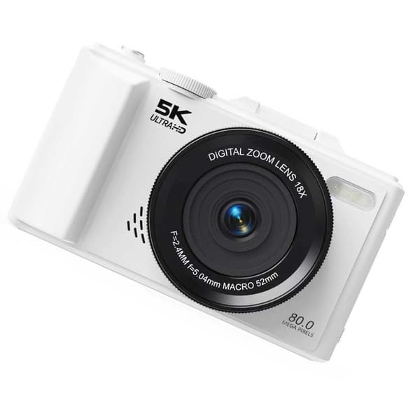 Retro spejlløst micro single-kamera med 180° flipskærm til vlogging og rejser, 75MP, 5K video, WiFi og AF-autofokus White White