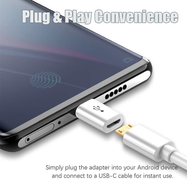 Android til USB-C-adapter til hurtig opladning og dataoverførsel, 2-pak kort adapter med PD 5A til Android-enheder, plug-and-play til rejse og daglig White
