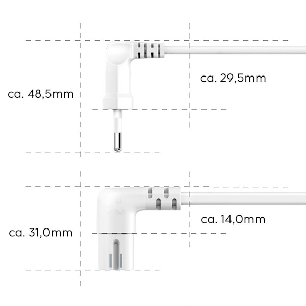 Strömkabel Eurokontakt Vinklad Vit 3,0m