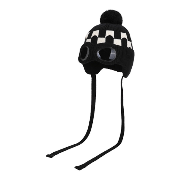 Vintermössa med Fleecefoder och Glasögon - Varm Stickad Mössa för Kvinnor Black Black
