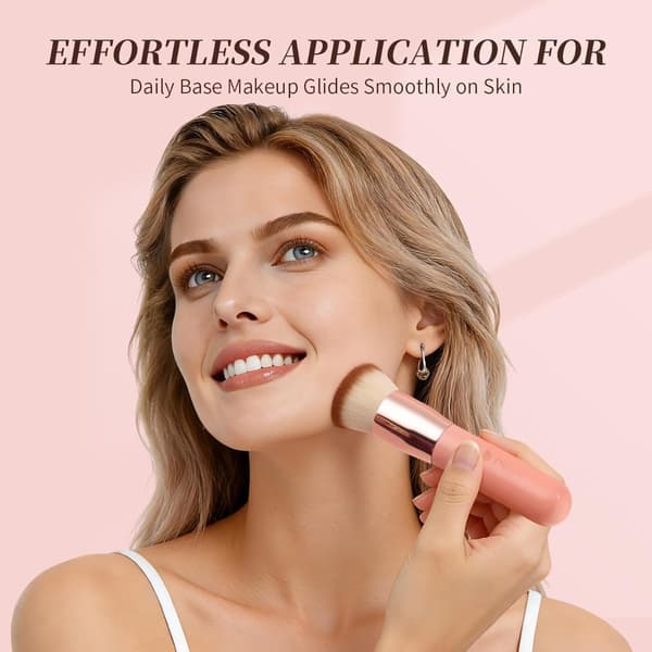 Flat Top Foundation Brush 2-pak til flydende foundation og BB-creme - bløde syntetiske børster til fejlfri buffing Pink Pink