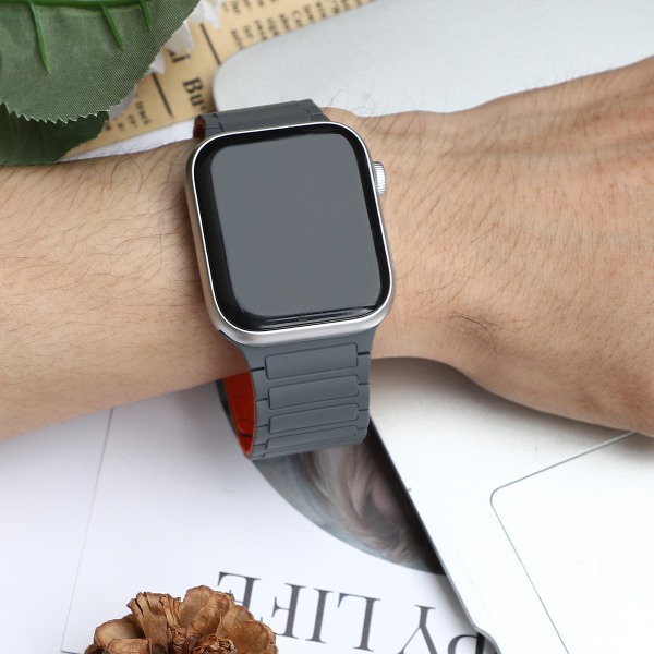 Silikone magnetrem til Apple Watch 1/2/3/4/5/6/7/8/9, Apple Watch SE Grå+orange 38/40/41 mm