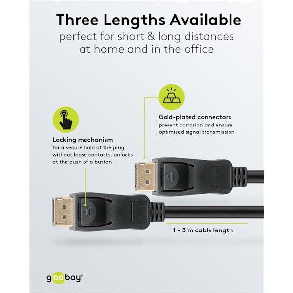 DisplayPort™-kabel 1.4, certifierad, 32,4 Gbit/s