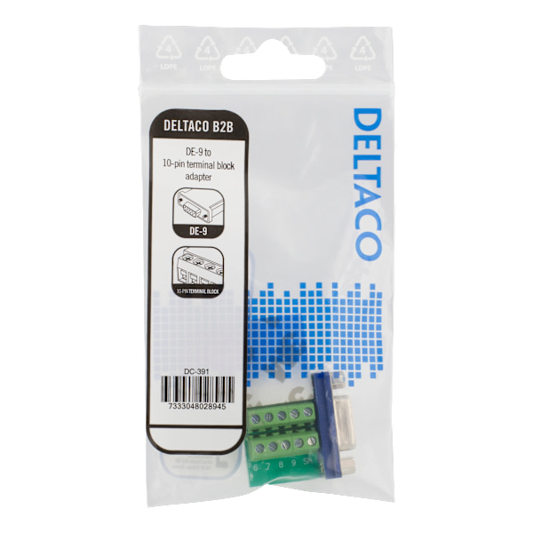 10-pin Terminal Block Adapter, DE-9 female, 10-Pin, green