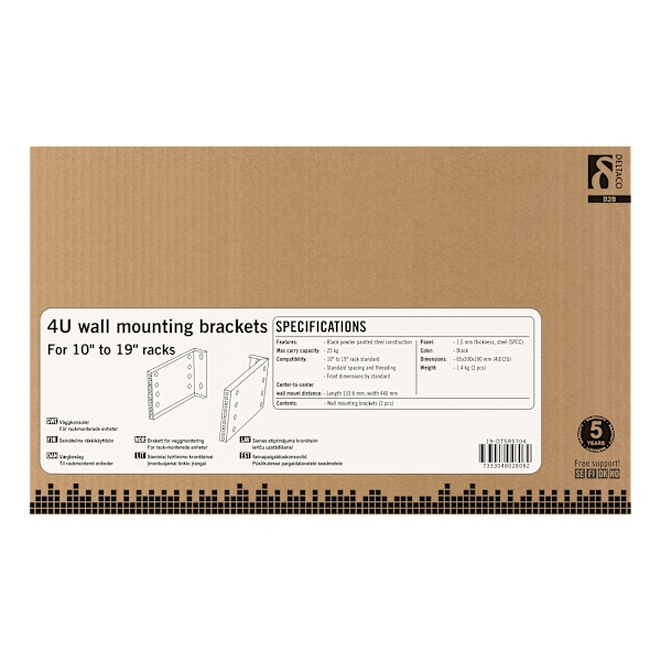 10"-19" wall mount with adjustable width, 4U, 25kg load