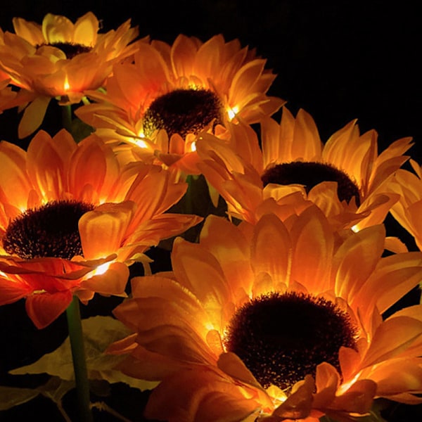 Solar Sunflower Lights Outdoor, 3 Heads 24 LED Waterproof Garden Lights