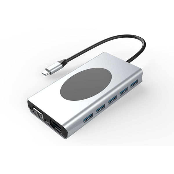 13-in-1 USB-C-keskitin HDMI:llä, VGA:lla, Ethernetillä, SD-kortinlukijalla ja muilla ominaisuuksilla