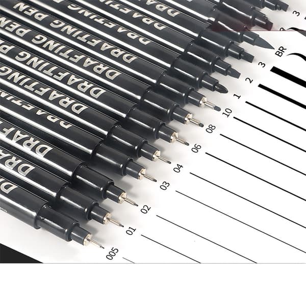 Precision Fineliner Pens Set - 9 Svarta Pennor för Ritning