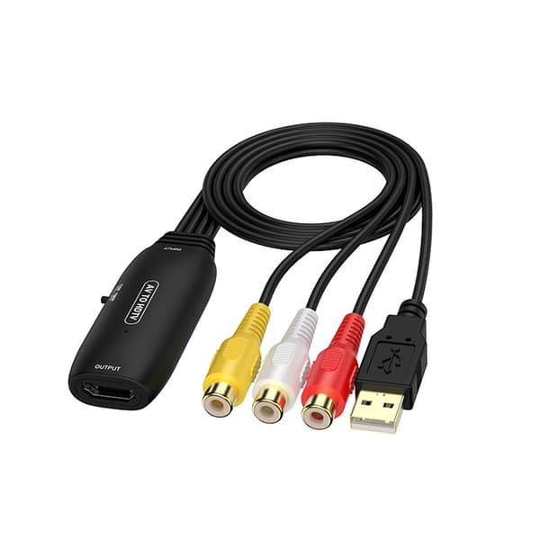 AV till HDMI-omvandlarkabel - RCA till HDMI-adapter för spelkonsoler, DVD-spelare - Stöder 1080P