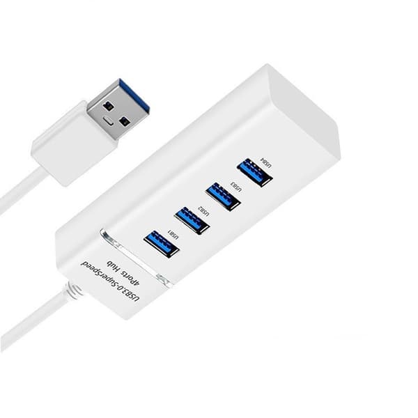 USB 3.0 Hub med LED-indikator og strømafbryder, 4-Port højhastigheds 5Gbps datahub, kompatibel med Windows, macOS og Linux White White