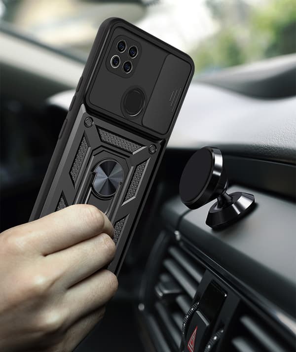 Magnetiskt armor kickstand-mobilskal med ring Black Redmi 9C/POCO C3/10A Black