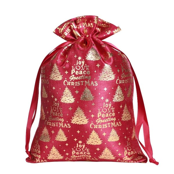 Jul Bomulls Dragsko Väskor 20x30cm (2-Pack) - Guldstämplade Festliga Presentpåsar