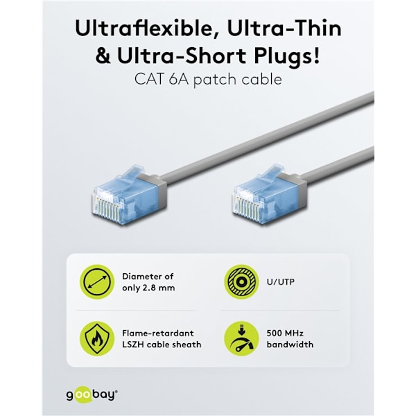 Ultraflexibel patchkabel CAT 6A, slim, U/UTP, grå