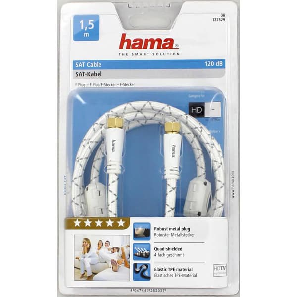 Antennekabel SAT 120dB F-stik 1,5m Hvid PC