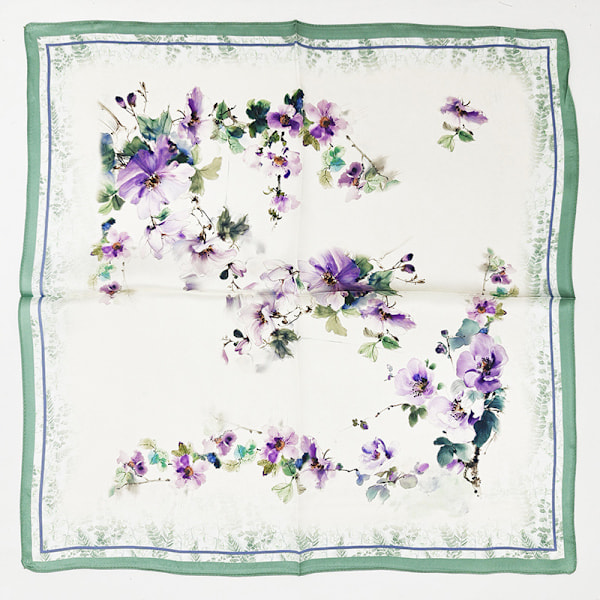 Elegant Blommig Silkescarf - Fyrkantig Satäng Halsduk för Kvinnor