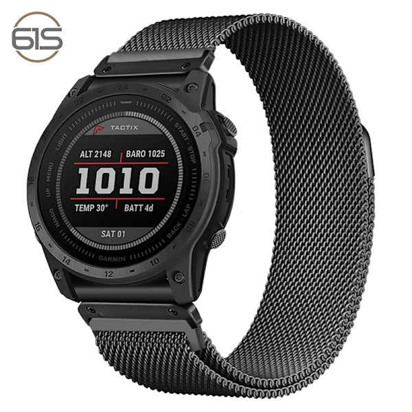 Quick Release Milanese Metal Watch Strap til Garmin Fenix 7X Pro/Fenix 58 Sort 22 mm