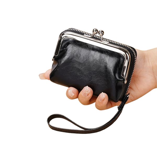 Läderkorthållare med dragkedja Black Black