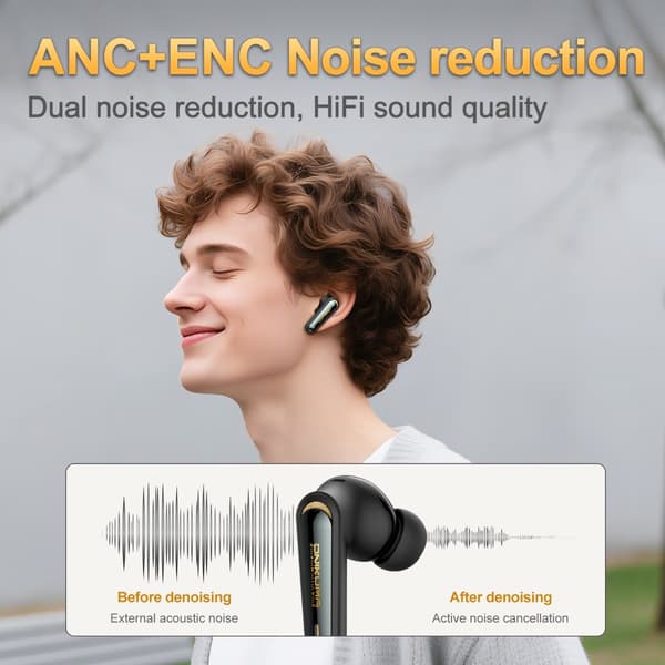 TWS Bluetooth-lurar True Wireless ANC Dual-mode 2.4G+Bluetooth 5.4 USB-C laddning Jieli AC7003D4 IPX4 ergonomisk passform lång batteritid Black Black