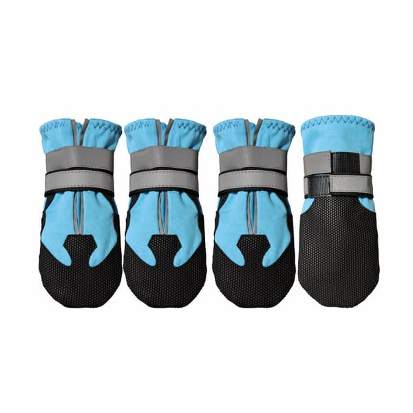 Husdjur utomhusskor 4-pack, halkfri spandex hundskor med justerbart elastiskt band och Velcro, andningsbart plyschfoder för promenader och löpning Blu Blue M