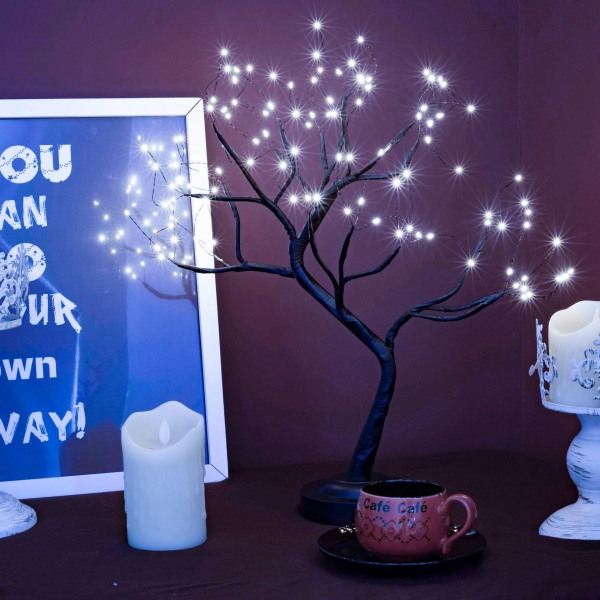 Bordplade træ lys Led skrivebord kunstig træ lampe til hjemmekon Hvid