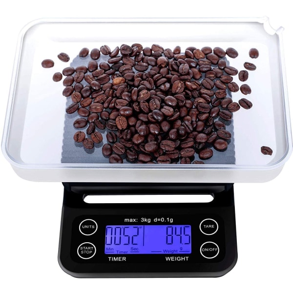 Digital køkkenvægt/kaffevægt 3 kg/0.1g Sort Sort