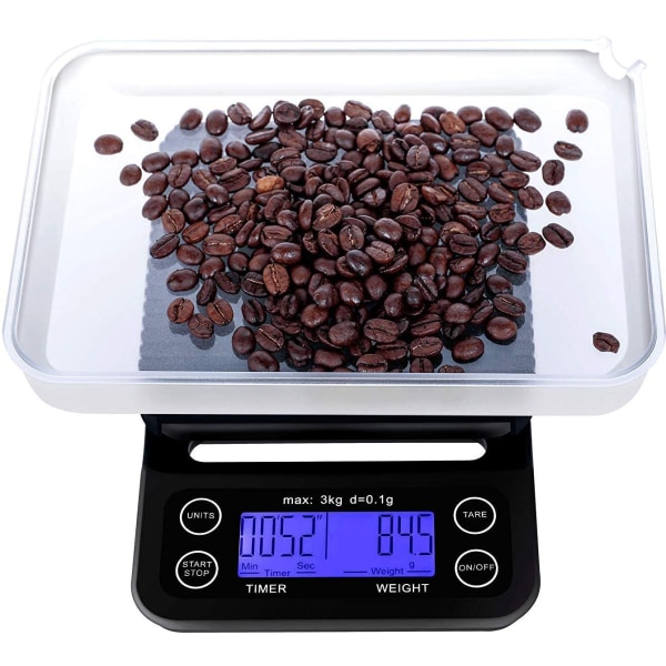 Digital køkkenvægt/kaffevægt 3 kg/0.1g Sort Sort Sort