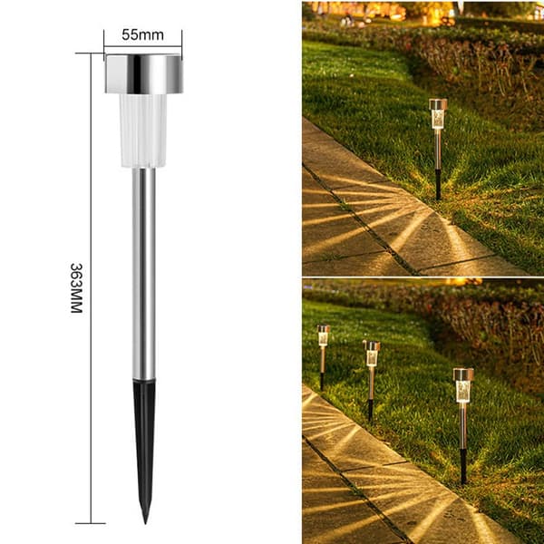 Solcellehavelamper i rustfrit stål - 5,5 cm varm hvid LED (10-pak) - Perfekt til udendørs belysning