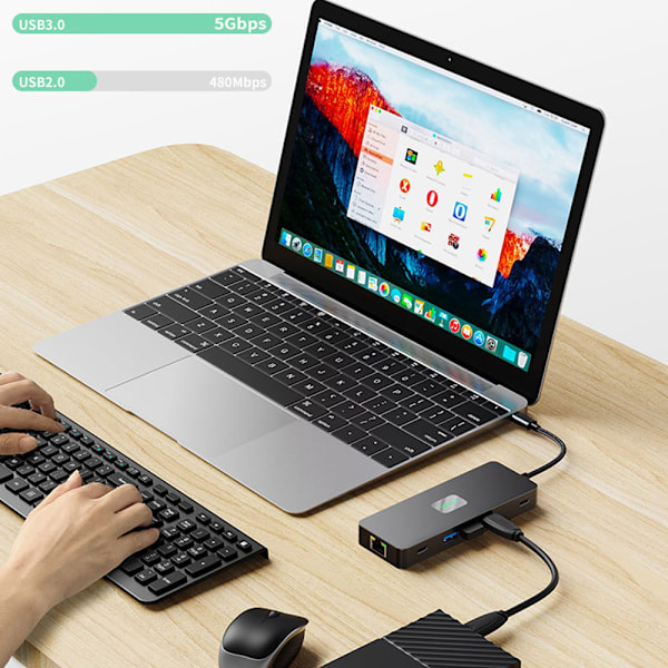 8-i-1 USB C Hub, Dubbla 4K60Hz, Gigabit Ethernet-adapter