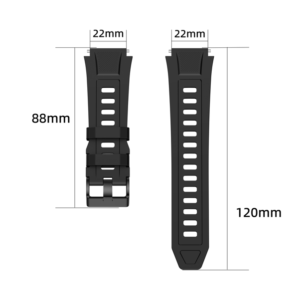 22mm urheilukellon ranneke Black Black