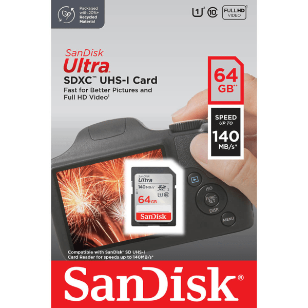 SANDISK Minneskort SDXC Ultra 64GB 140MB/s