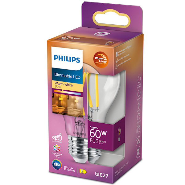 LED E27 Normal 60W Klar Dimbar WarmGlow 806lm