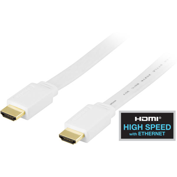 Flat HDMI cable, HDMI High Speed w/ Ethernet, 4K, 3m, white