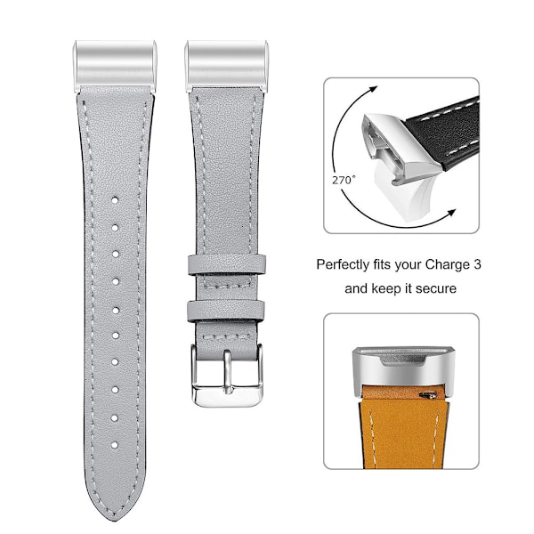 Armband i äkta läder för Fitbit Charge 3/4 Grå