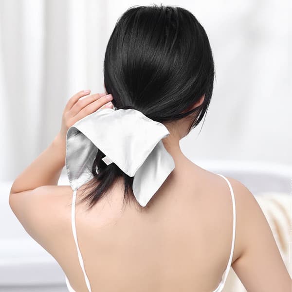 19 Momme Silke Firkantet Hår Elastik - Blød Satin Hår Tørklæde Scrunchie Silver Silver
