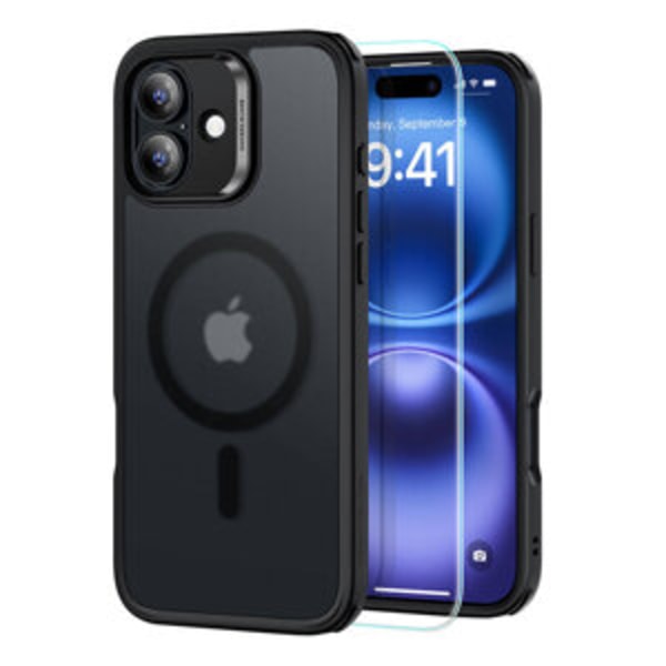 ESR Hybrid Cover (HaloLock) til iPhone 16 med skærmbeskyttelsessæt (sort)