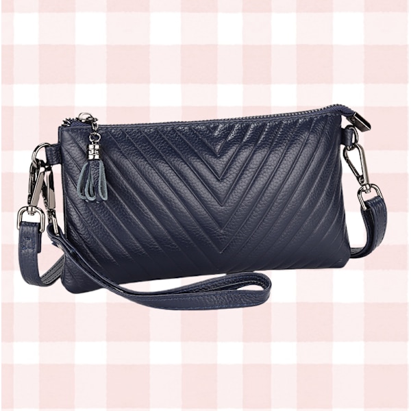 Kvinnors clutchväska i äkta läder, kompakt crossbody-väska Blå