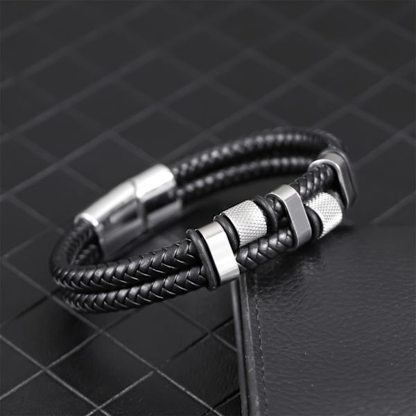 Vävt läderarmband med magnetlås