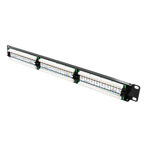 19" patch panel, 24xRJ45, Cat6a, UTP, 10Gbps, black