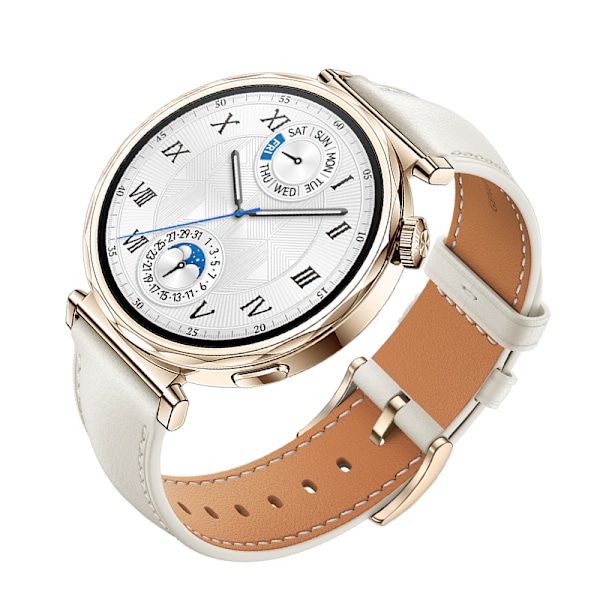 Urrem i læder til Huawei Watch GT5 - 18MM Hvid + guld