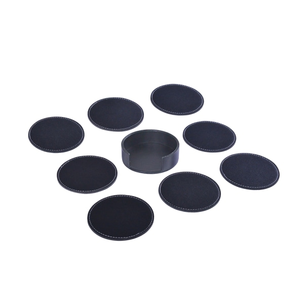 Pyöreät lasinaluset laatikolla 8-pakkaus Musta