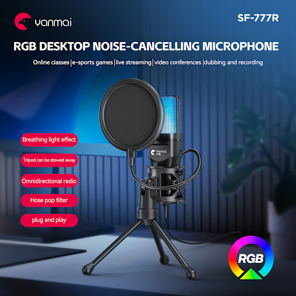 RGB Gaming Mikrofon - Hög Känslighet & Flexibel