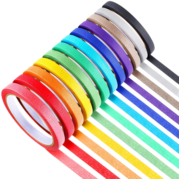 Maalarinteippi eri värejä (18 mm / 10 m) 12 kpl