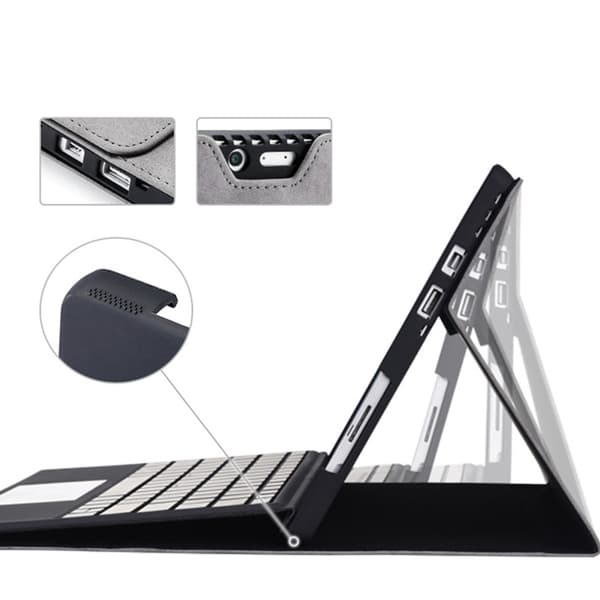 Beskyttelsesetui med stativ og strømpung, grå - lammeskind + microfiber + TPU, magnetisk tre-fold stativ, kompatibel med Microsoft Surface Pro 12