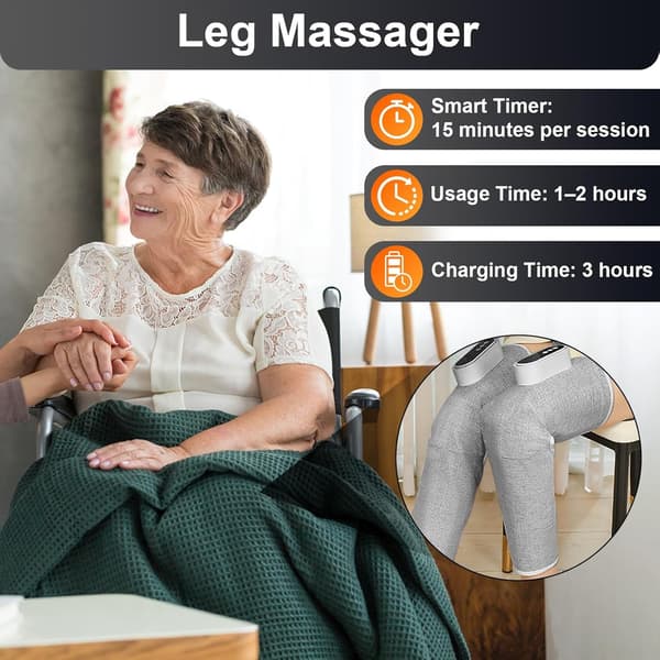 Trådlöst Benmassage Set - Luftkompression, Värmeterapi, Justerbar Passform Grey Grey