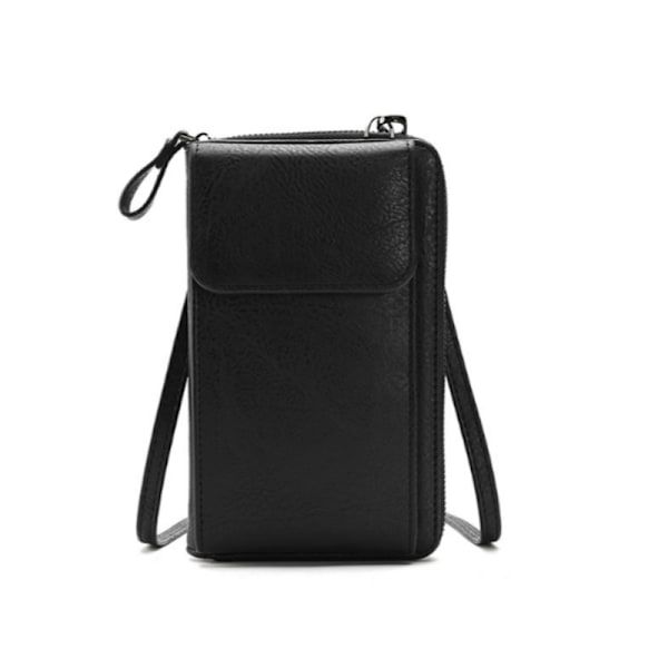 Kvinders Crossbody-telefontaske, PU-læder-multifunktionsskuldertaske Sort