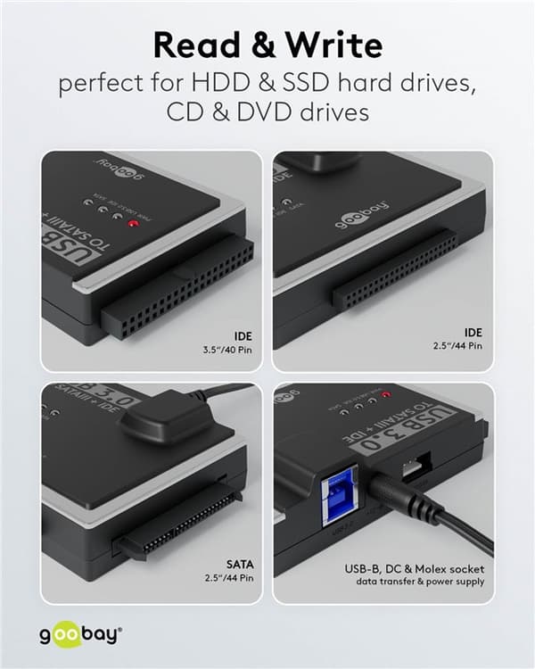 USB 3.0 hårddiskadapter för IDE och SATA