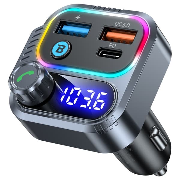 Bil Bluetooth MP3-sender med PD30W USB-C-oplader og dual USB 5V/2.4A, Bluetooth 5.3, MP3 WMA WAV-understøttelse, 12V-24V