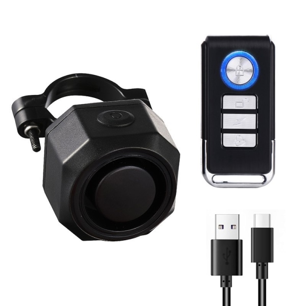 INF Genopladelig cykelalarm med fjernbetjening 110dB Sort