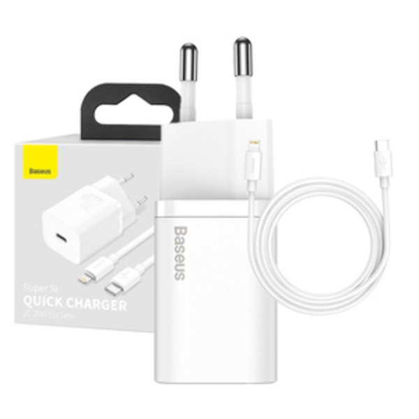 Baseus Super Si Snabbladdare 1C 20W med USB-C-kabel för Lightning 1m (vit) Vit